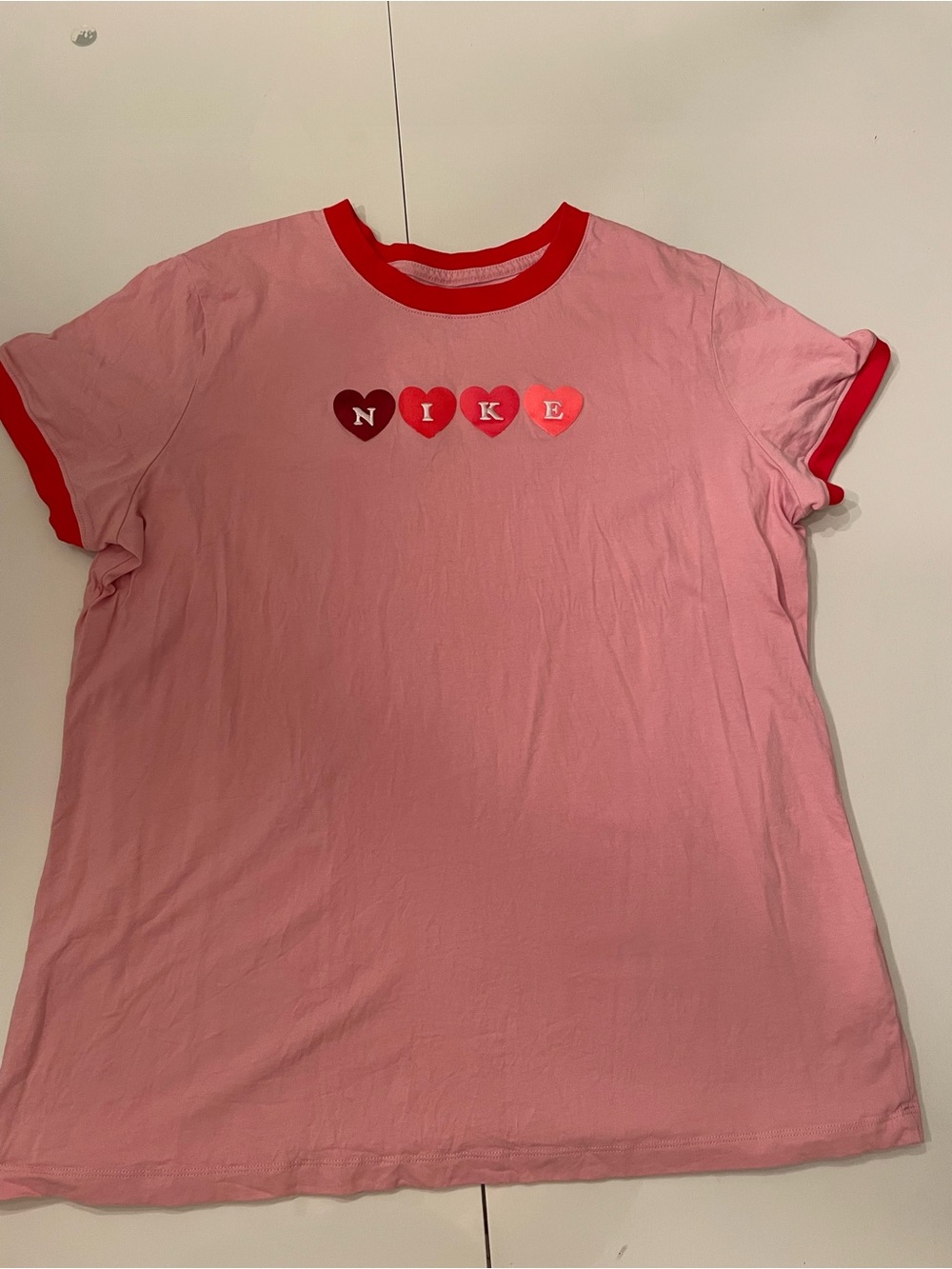 Nike Pink Tee with Red Ringer and Heart Logo
